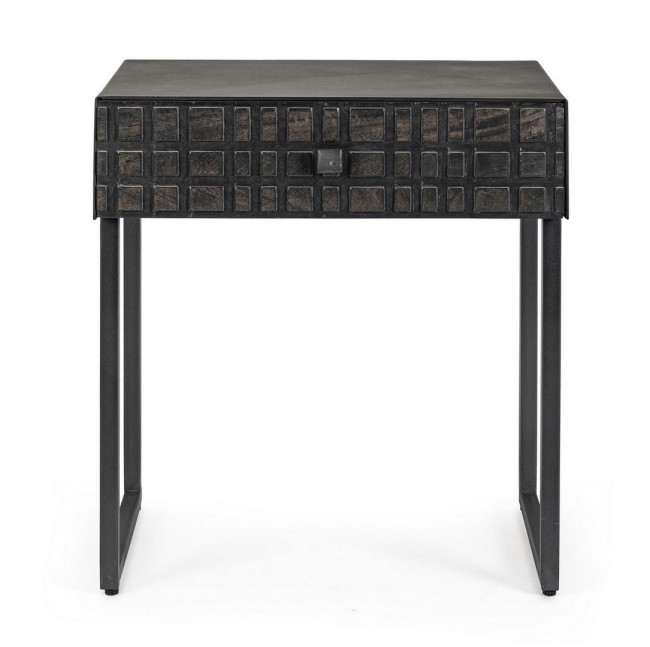 Tavolino nero 1 cassetto in legno stile industriale 50x35x55 - Samnite