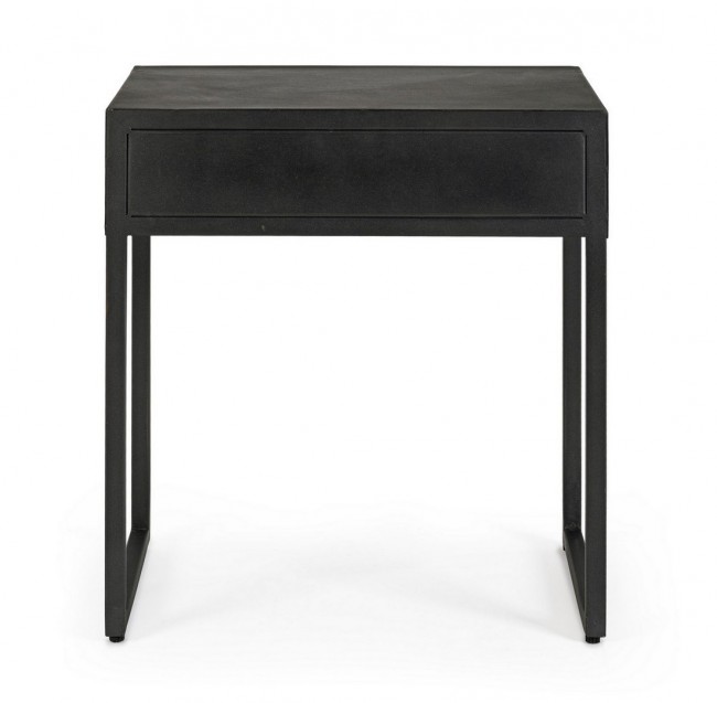 Tavolino nero 1 cassetto in legno stile industriale 50x35x55 - Samnite
