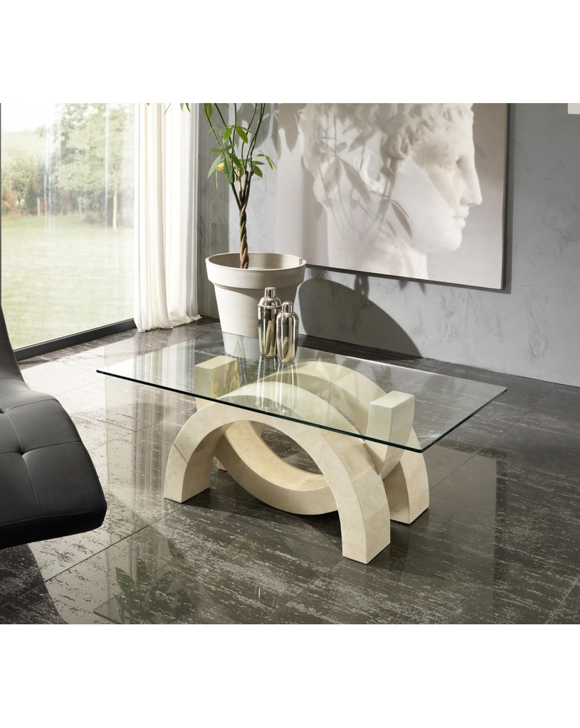 Tavolino trasparente-beige 70 cm x 120 cm H. 41 cm - Samnite