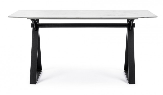 Tavolo bianco acciaio e vetro effetto marmo stile design cm 160x90 - Samnite