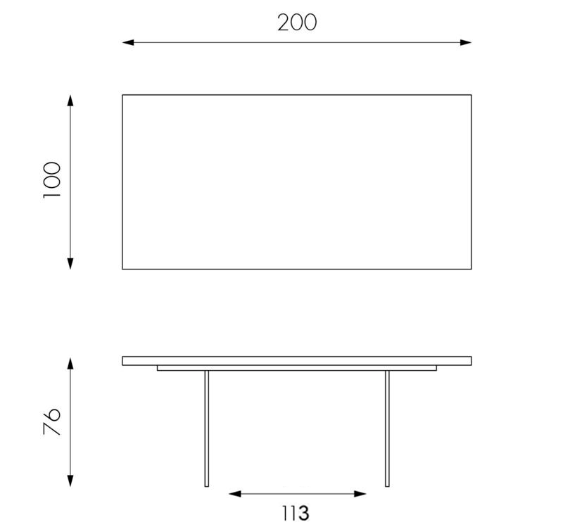 Tavolo fisso in rovere termocotto e gambe in vetro trasparente 100x200x76h cm - Samnite