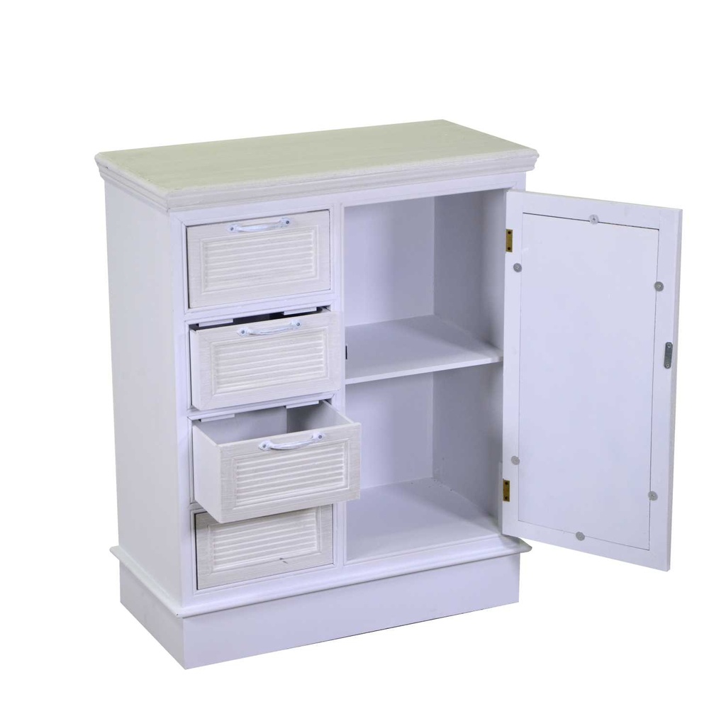 Cassettiera legno liverpool 1 anta + 4 cassetti bianco cm66x32h81