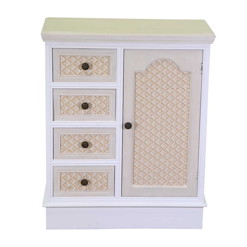 Cassettiera legno losanna 1 anta + 4 cassetti crema cm66x32h81