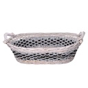 Cesta vimini intreccio azzurro bianco ovale cm45x35h12