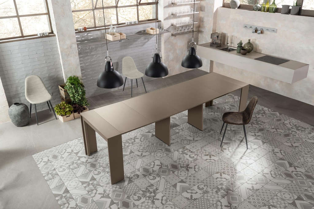 Consolle allungabile antigraffio in mdf laccato tortora 90x42,5/302,5x76h cm 
