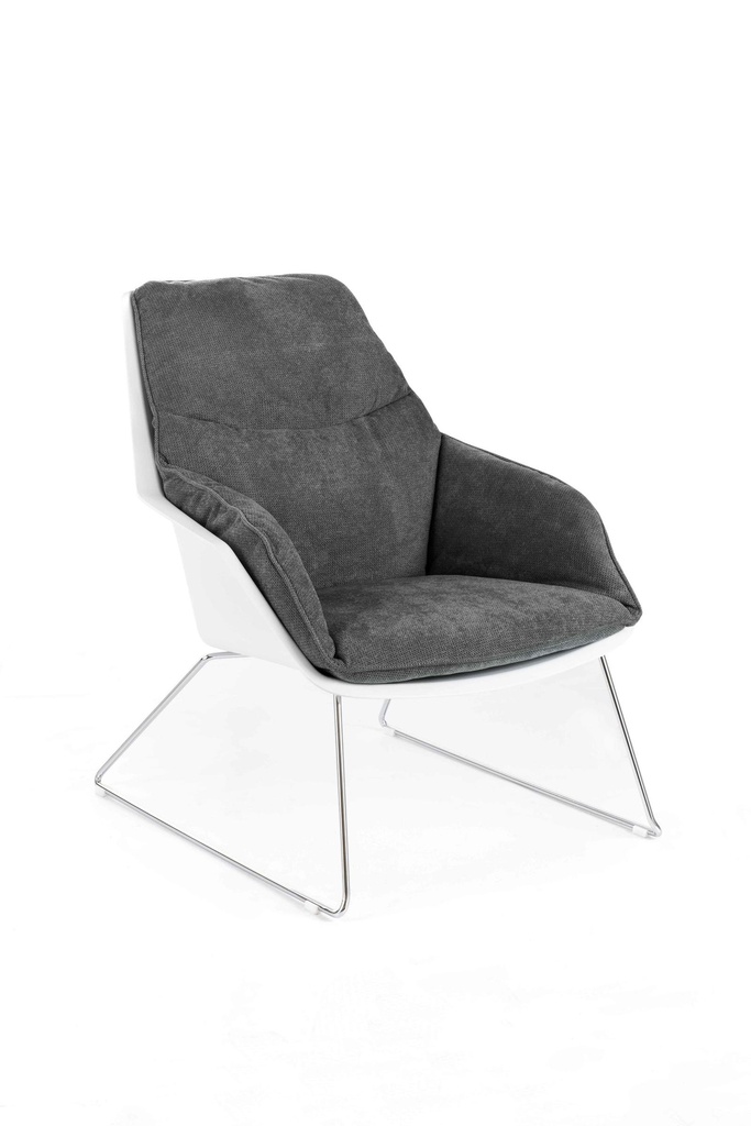 Poltrona affascinante in polipropilene grigio scuro, con base in metallo e rivestimento in tessuto, dimensioni 85x74x86 cm