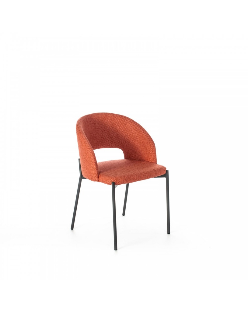 Set di 4 sedie in tessuto arancio, struttura in metallo, 52cm x 55.5cm x 78.5cm