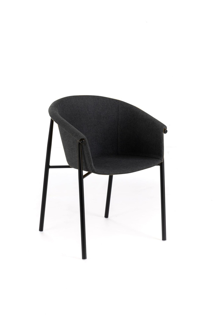 Sedia elegante in tessuto grigio scuro con gambe in metallo nero, 58cm x 56cm x 79cm