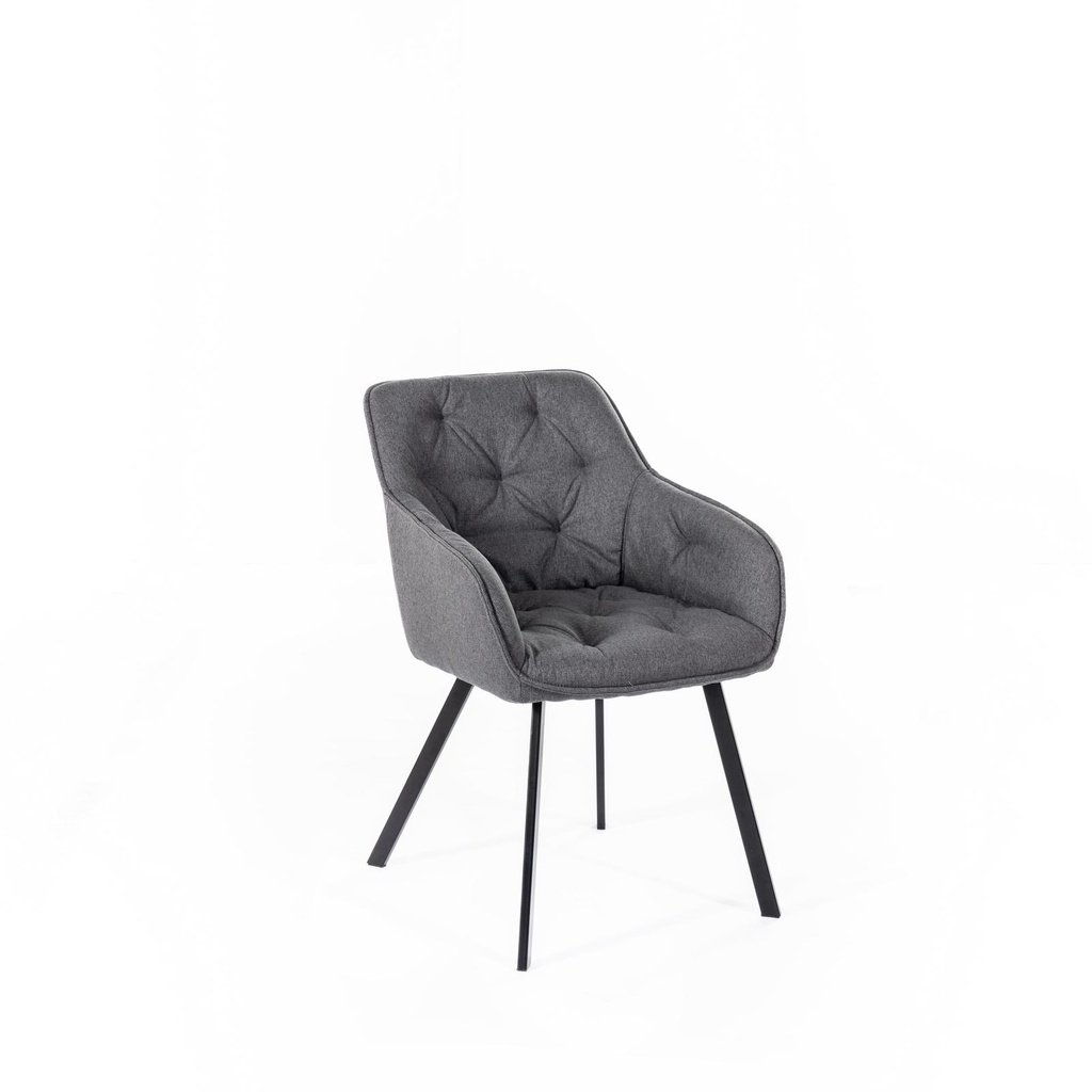 Sedia elegante in tessuto grigio chiaro con gambe in metallo nero, 60x55x79 cm