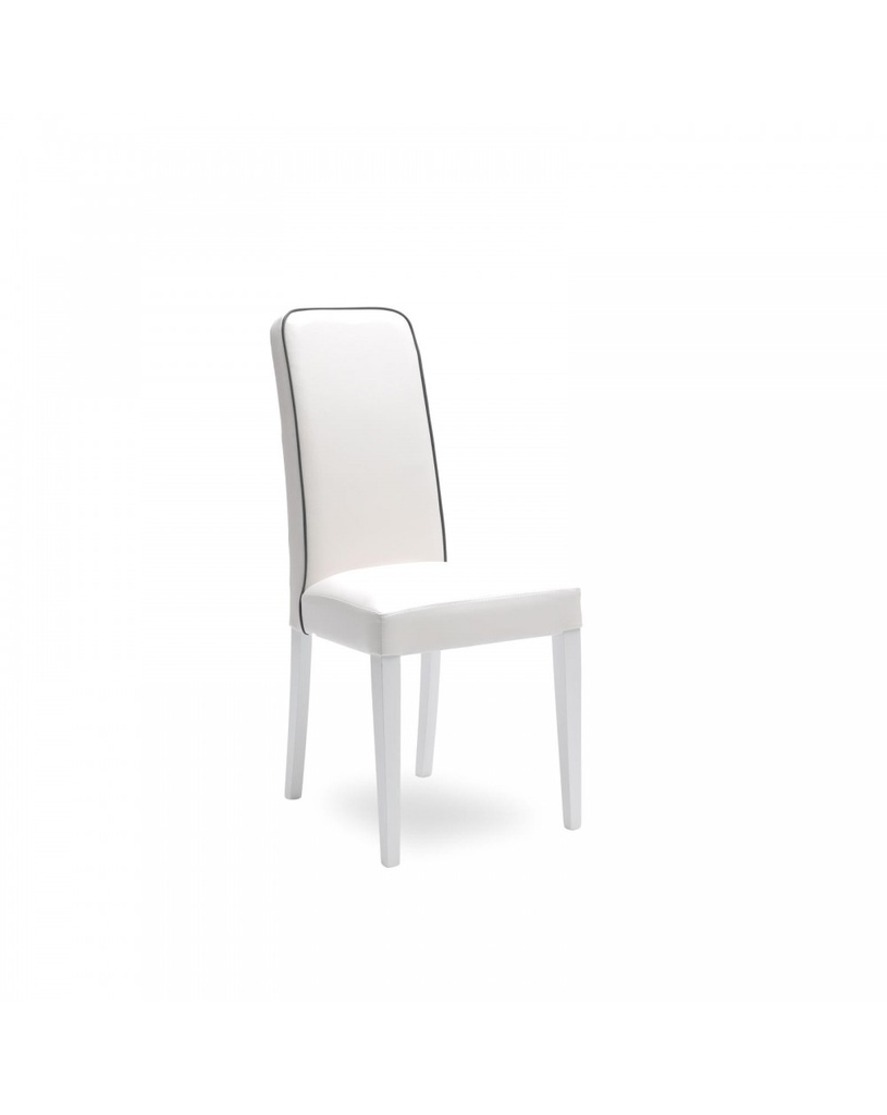 Sedia in similpelle bianca con schienale grigio e gambe in legno, 59cm x 46cm x 99cm