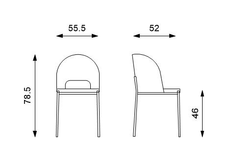 Set di 4 sedie in tessuto grigio con gambe antracite, 52x55x78,5 cm