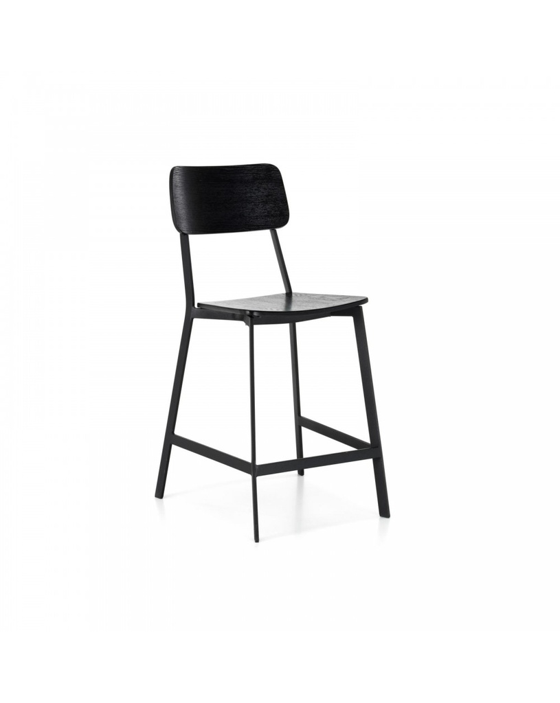 Set di 2 Sgabelli in Legno con Struttura in Metallo, Nero, 51x51.5x97cm