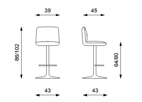 Set di 2 sgabelli in microfibra beige con struttura in metallo, dimensioni 39x45x86/102 cm
