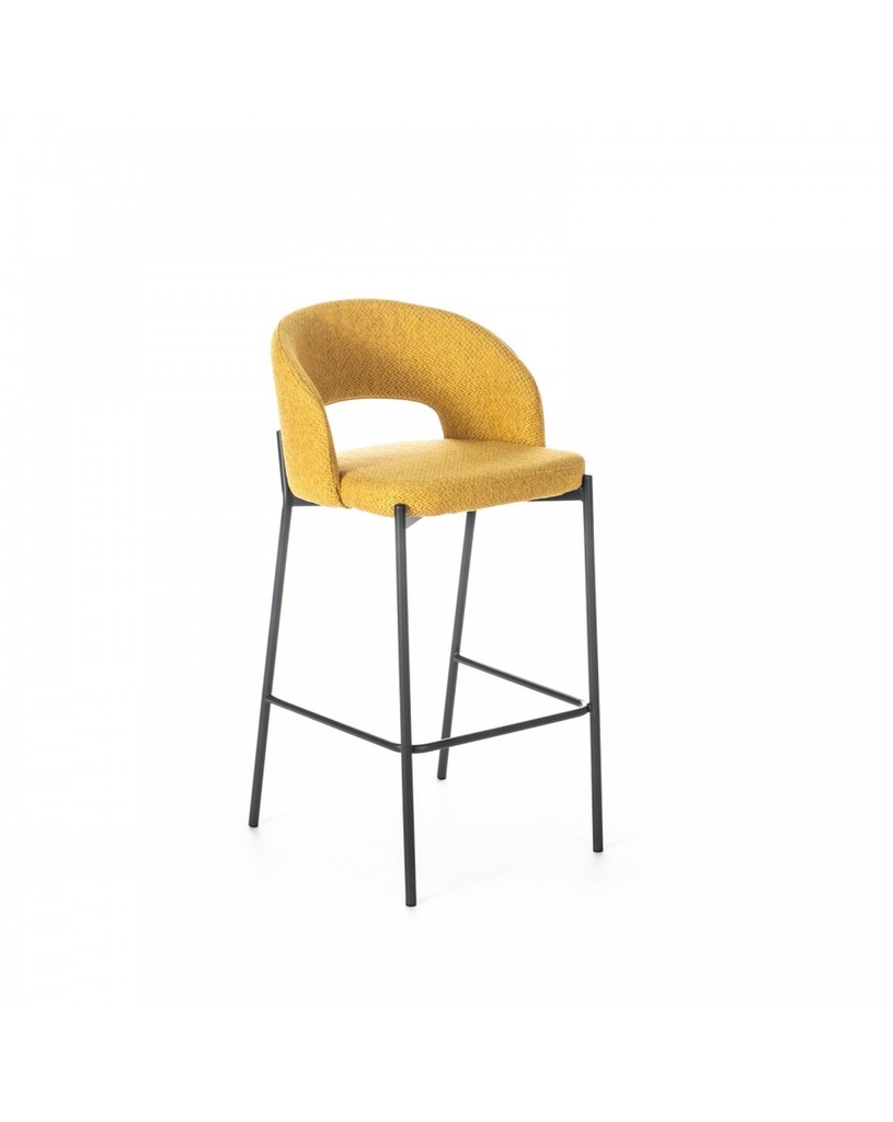 Set di 2 Sgabelli in Tessuto Giallo con Struttura in Metallo Antracite, 50x52x98cm