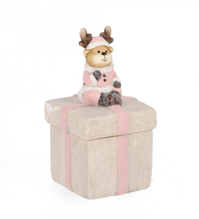 4x Decorazione Blanca Scatola Rosa H14,5