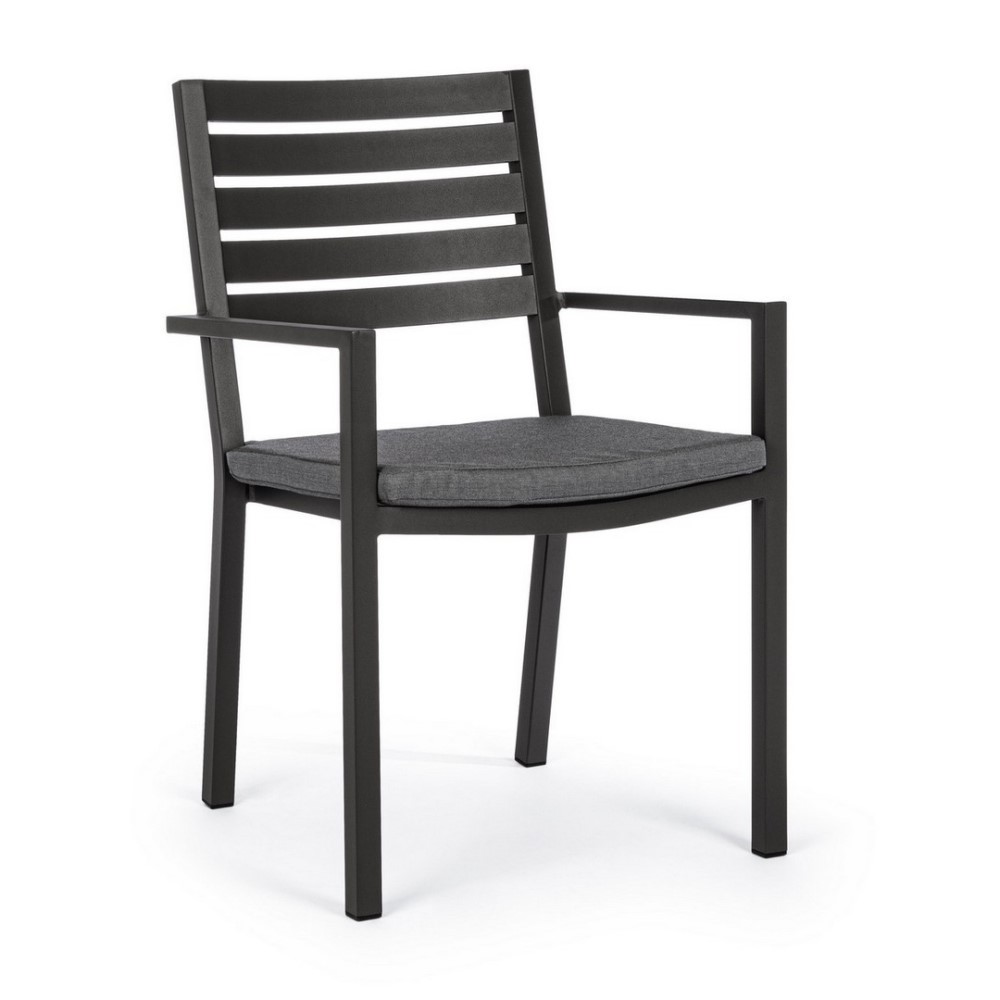 4x Sedia antracite con bracciolo e cuscino in alluminio stile industrial