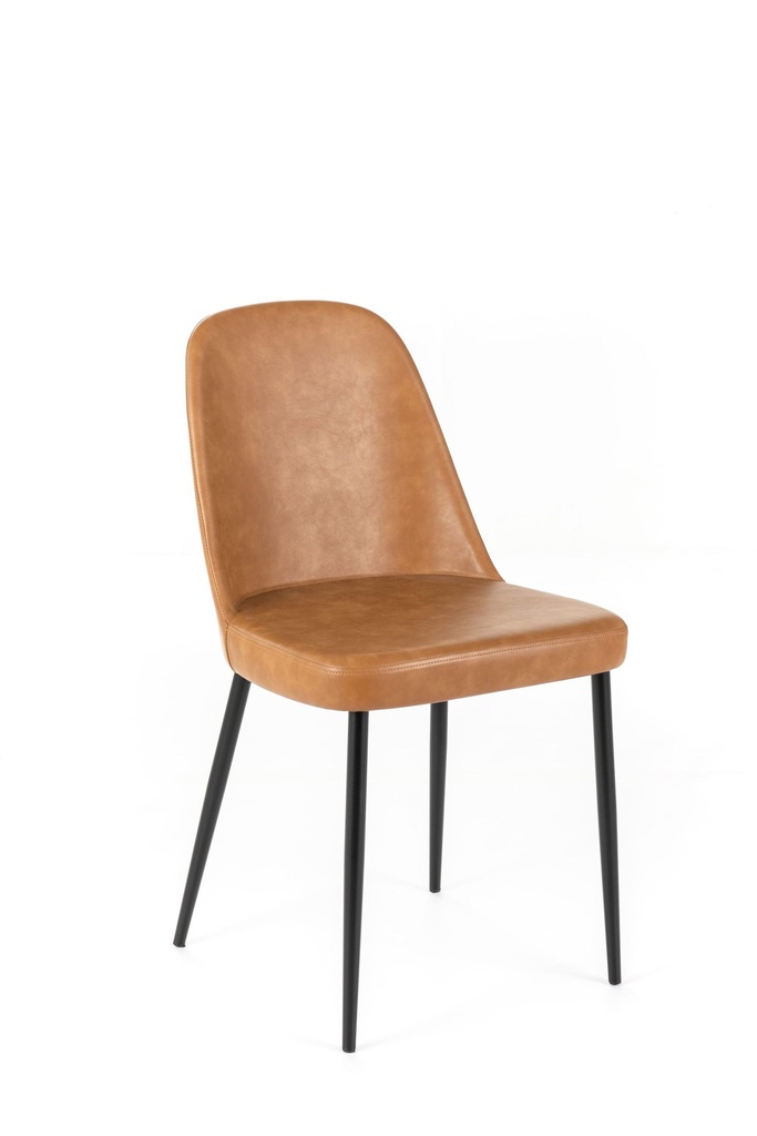 Set di 4 Sedie in Soft-Touch, Caramello con Gambe in Metallo Nero, 52cm x 45cm x 85cm