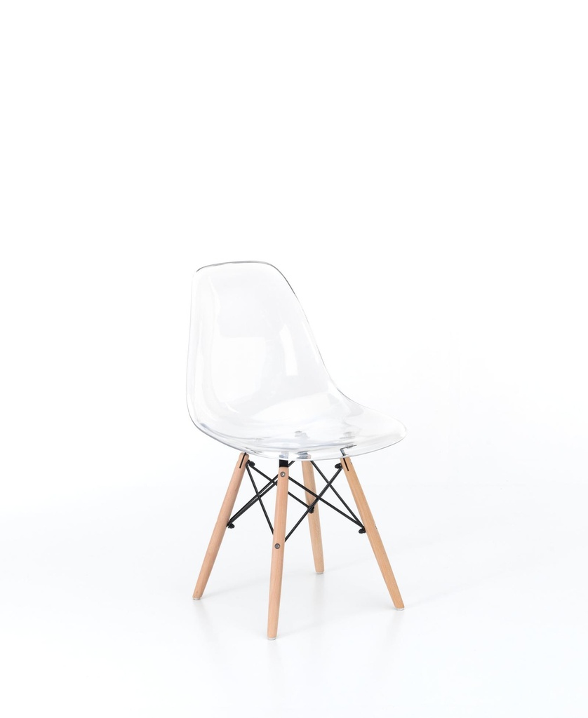 Set di 4 sedie in policarbonato con seduta in PVC bianco, struttura in legno di faggio, 47x46x82 cm