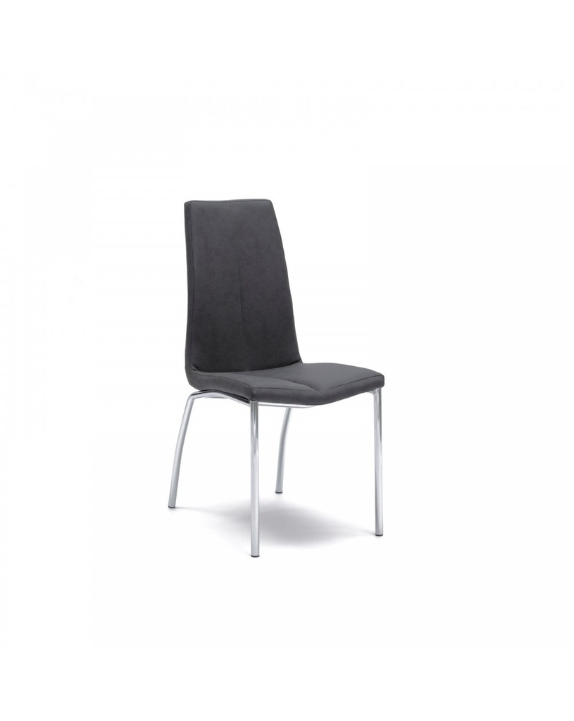 Set di 4 Sedie in Similpelle Grigio Scuro con Struttura in Metallo Grigio Cromo, 43cm x 44cm x 92cm