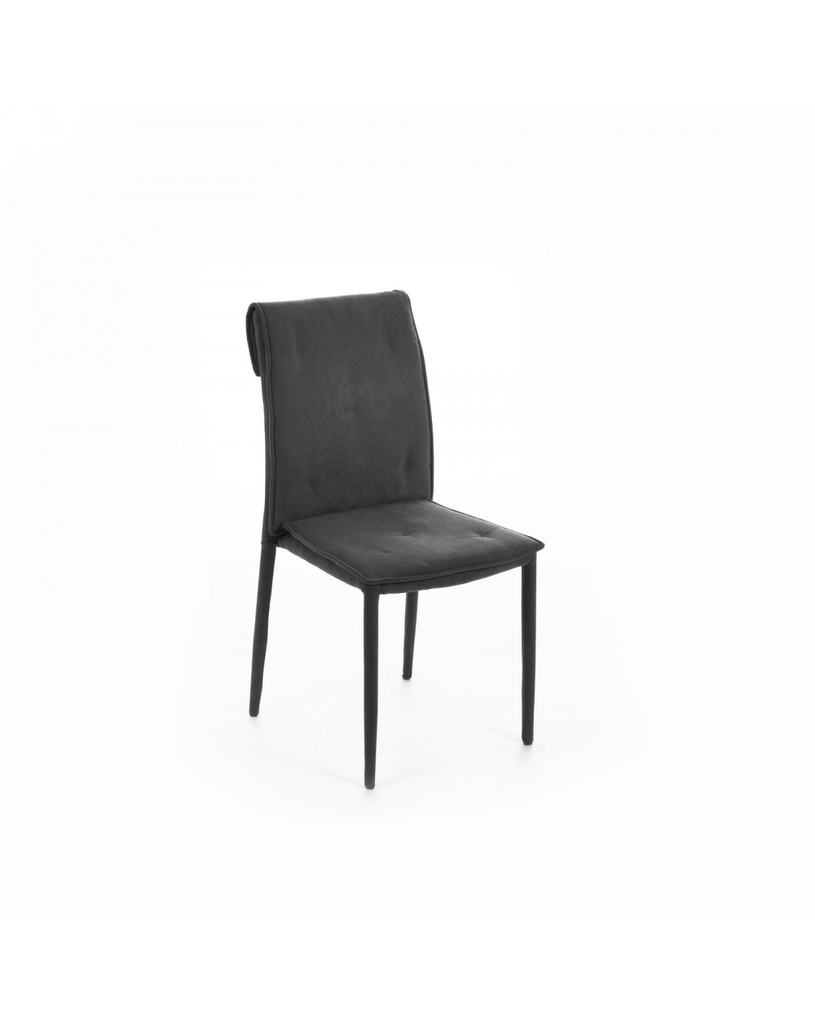 Set di 4 sedie in tessuto grigio scuro con struttura in metallo, dimensioni 56x44x91 cm