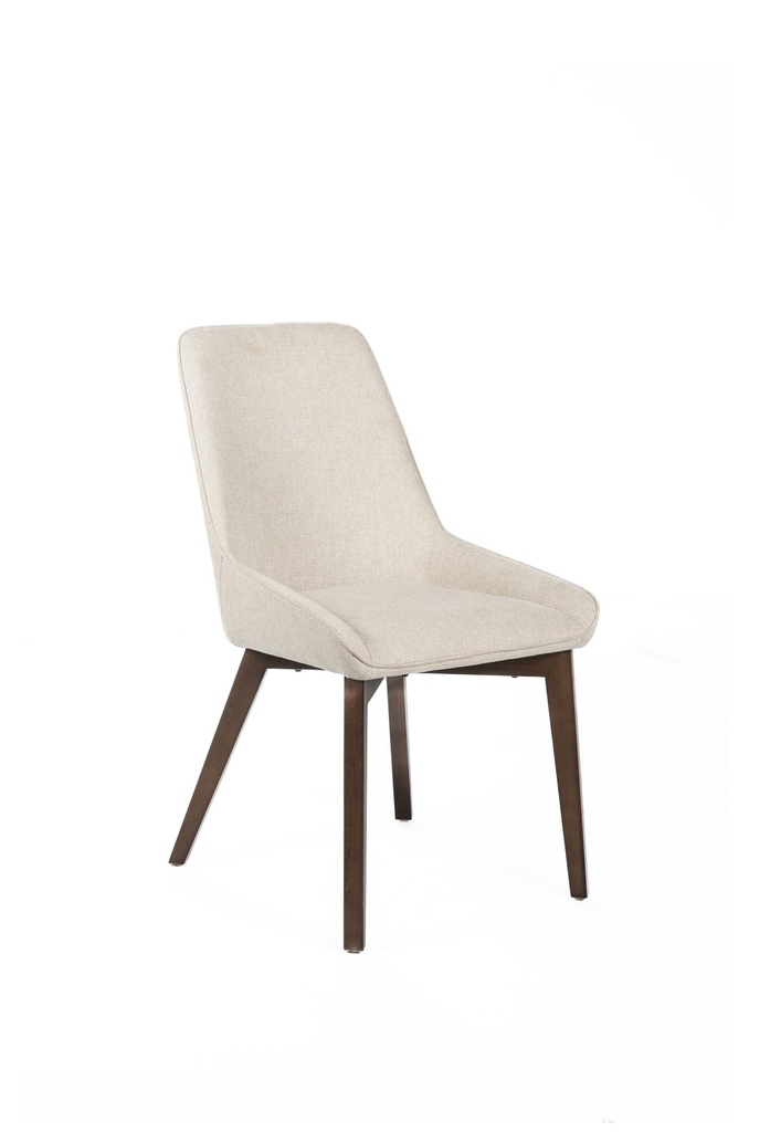 Set di 4 sedie in tessuto beige con gambe in noce massello, 62cm x 49.5cm x 87cm
