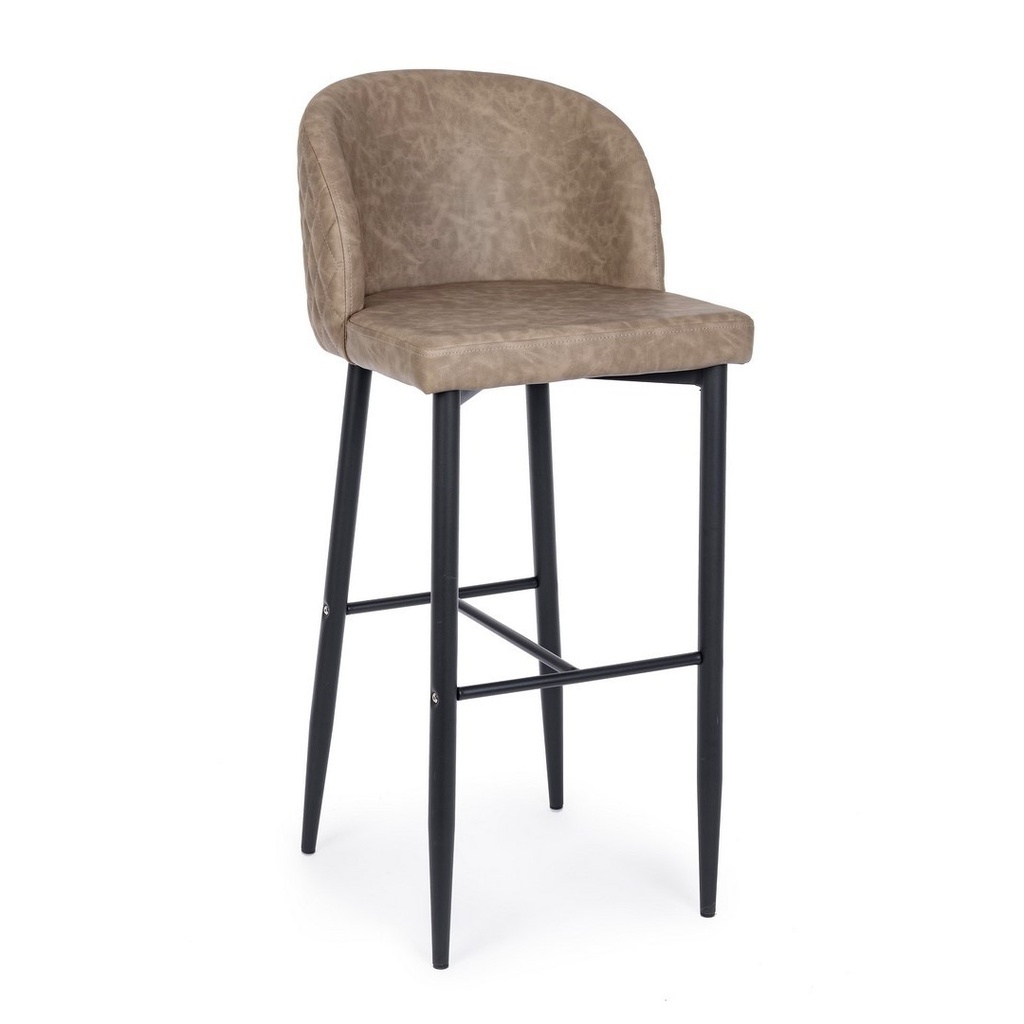 Sgabello bar tortora in ecopelle stile design - Dimensioni: 47x52x105 cm