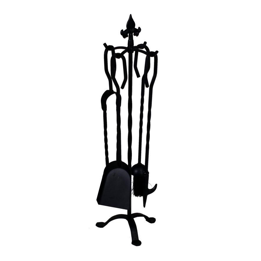 Set accessori camino in metallo 4 pezzi su base 22x22x68 cm