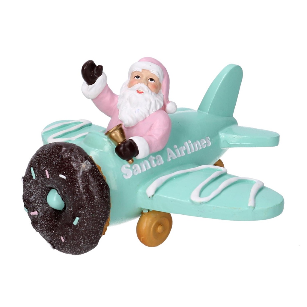 Aeroplano con Babbo Natale Azzurro in Resina - 17x14x9 cm