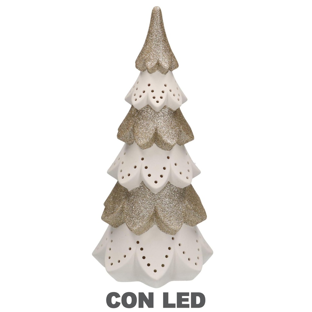 Albero Ceramica Bianco Oro con LED cmø14h29