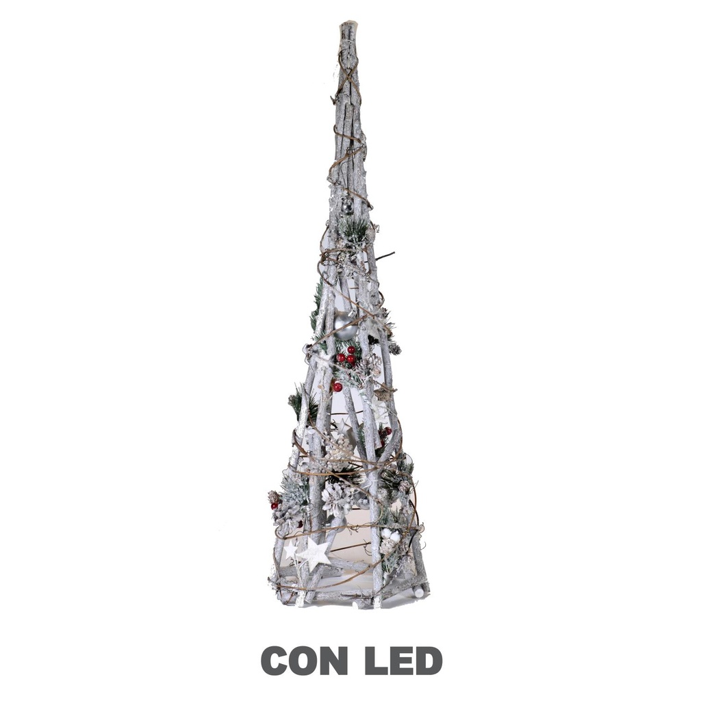 Albero LED Legno Bianco Innevato con Micro LED 26x19x74 cm