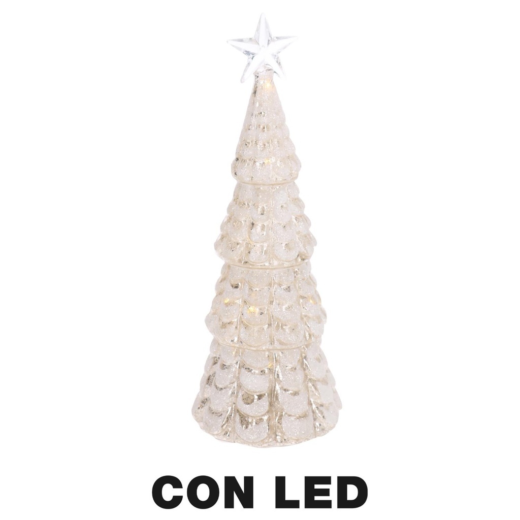 Albero LED Vetro con Stella Bianco 9,5x9,5x26 cm