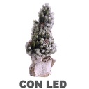 Albero innevato con led, pigne e base in juta - 45 cm di altezza