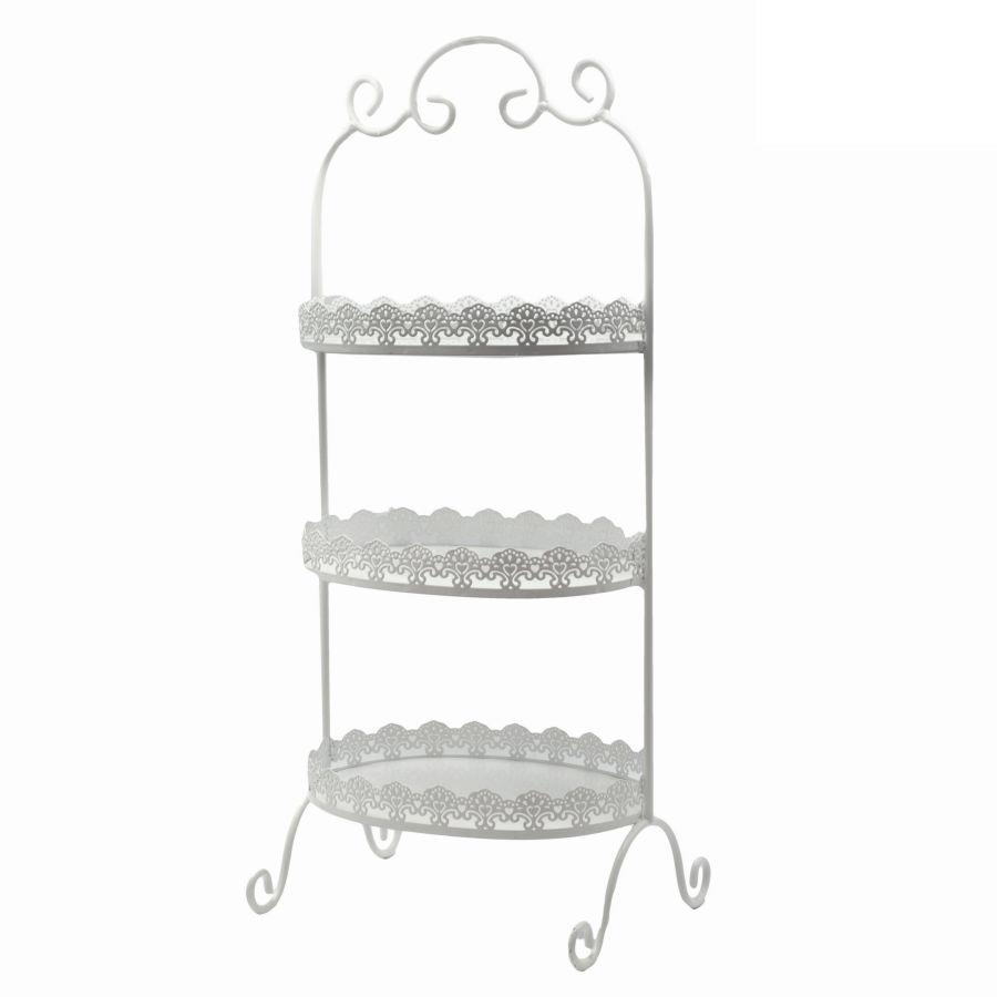 Alzata metallo bianco ovale 3 piani 28x21,5h66