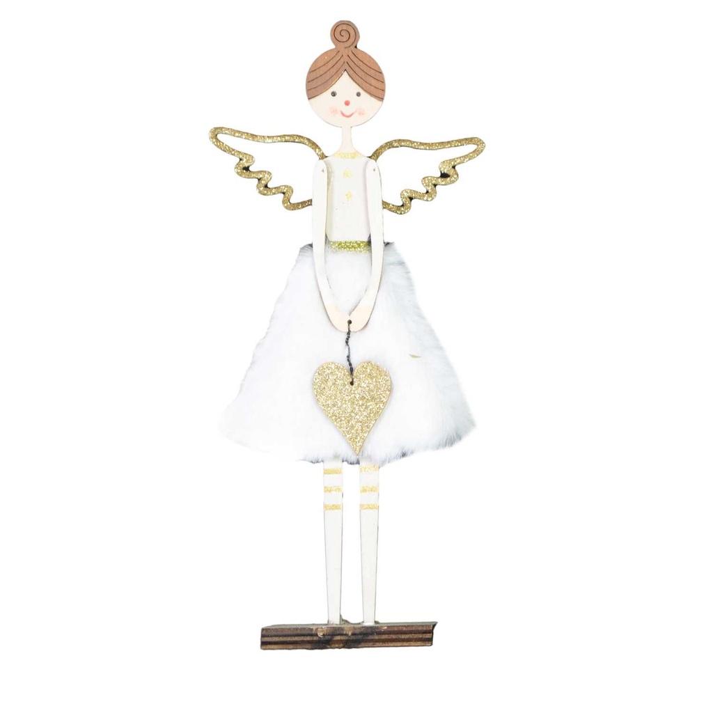 Angelo in legno con cuore oro 17x5x37 cm