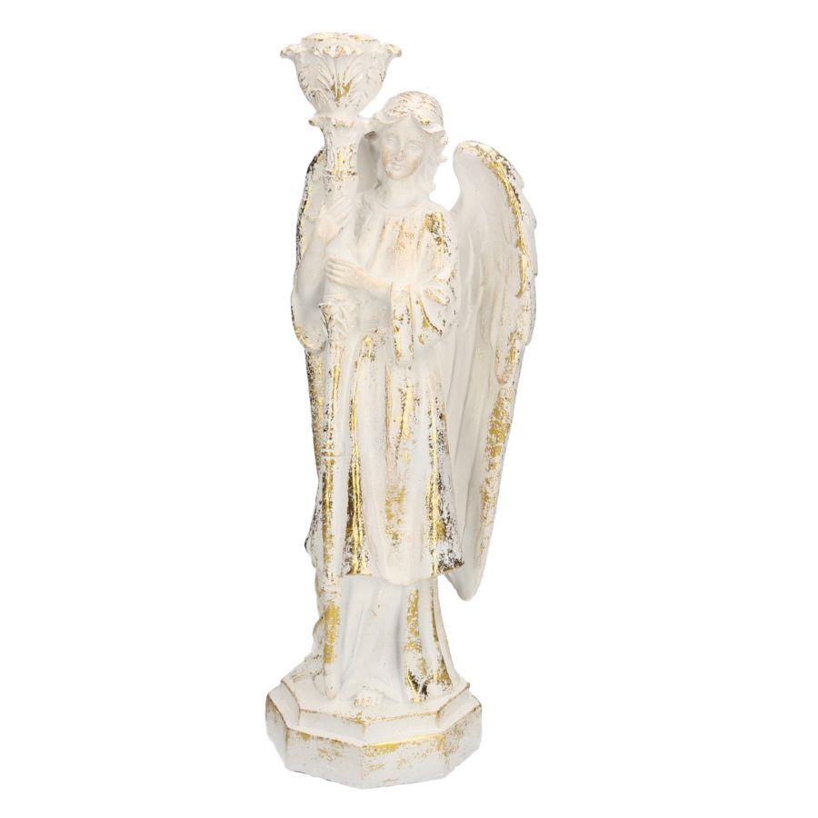 Angelo in Resina Bianco Oro con Lanterna 15x11h40 cm