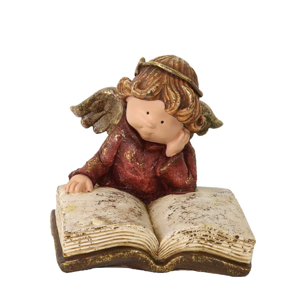 Angelo in Resina con Libro Oro 19x17x15,5 cm