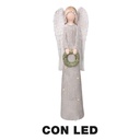 Angelo in resina con luce a LED argento 20x12,5 cm, altezza 65 cm