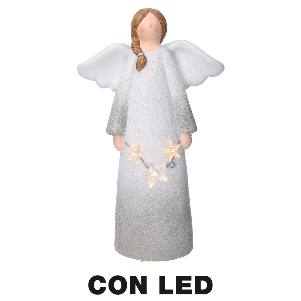 Angelo in resina con luce a LED bianco - 24x11,5x41cm