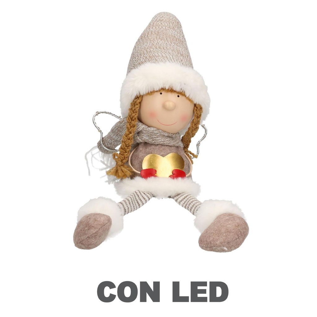Angelo Tessuto Crema con LED e Cuore Seduto 11x18h56 cm