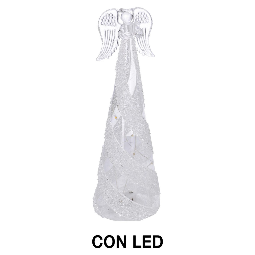 Angelo in vetro trasparente e bianco, dimensioni 7,5 cm x 7,5 cm x 20 cm