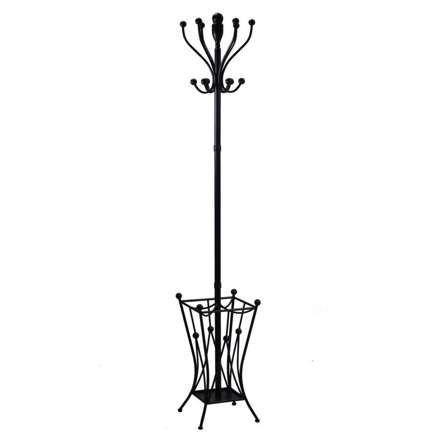Appendiabiti in metallo nero con portaombrelli - 30x30x184 cm