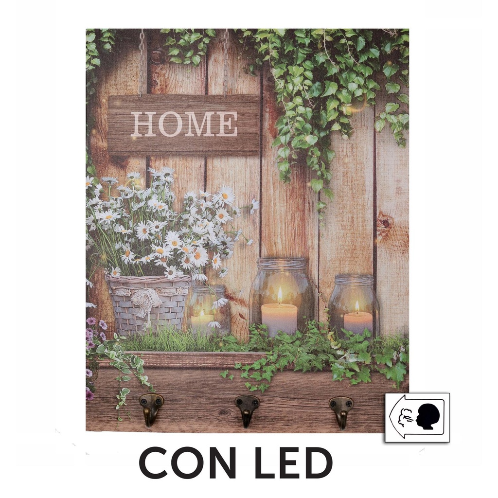Appendino legno con led fiori cm40x50x1,8