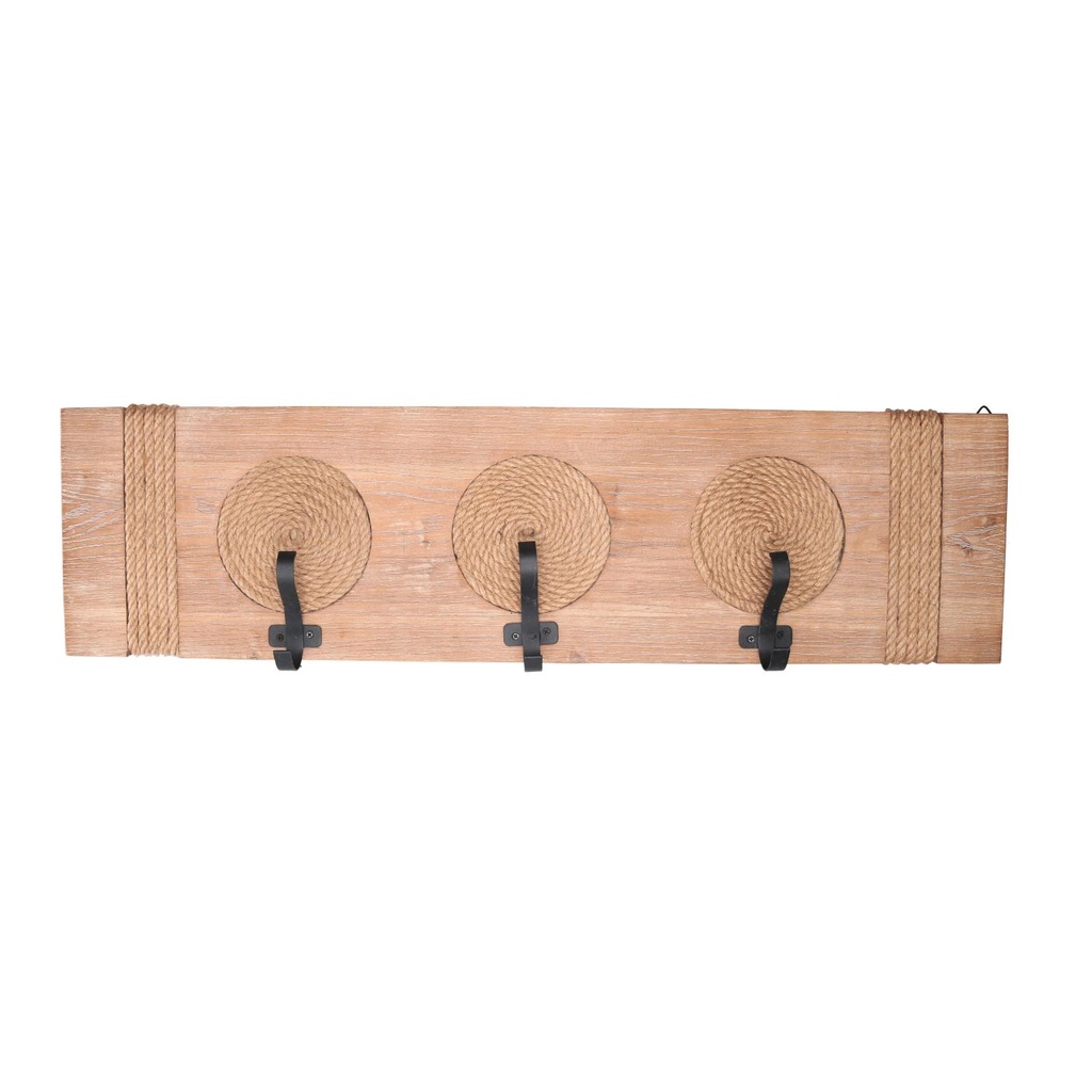 Appendino Legno 3 Posti Corda Naturale Rettangolare cm87x23x9