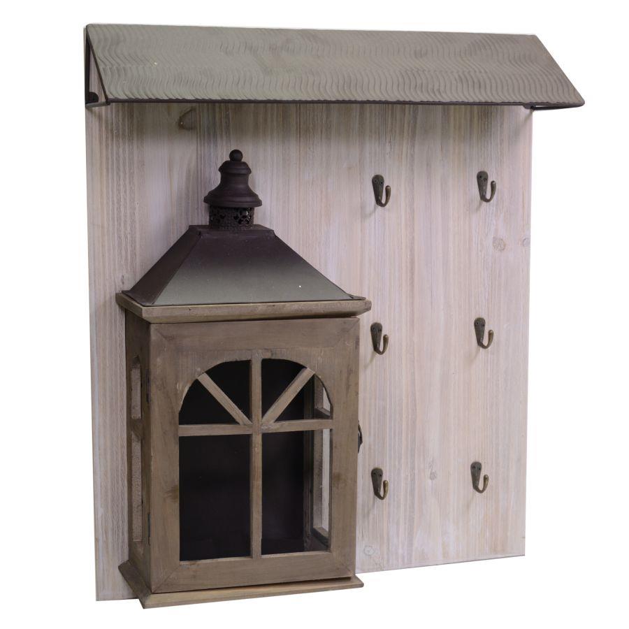 Appendino in legno con lanterna marrone - 65 x 55,5 x 15,5 cm