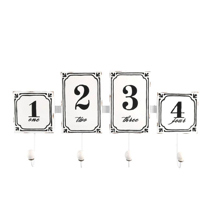 Appendino Metallo 4 Posti Bianco con Numeri 46x23x6,5 cm