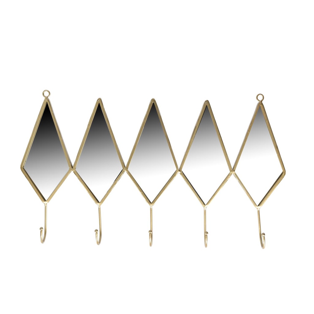 Appendino Metallo 5 Posti con Specchio Oro 45,5x26,5x5 cm