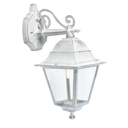 Applique Media in Basso E27 Biancoargento - Lampada in Alluminio Pressofuso con Diffusori in Vetro Trasparente - Altezza Max 170mm - Potenza Massima 60W - IP43