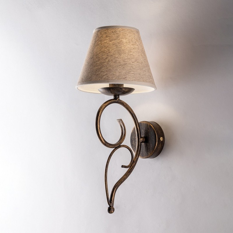 Applique Vienna in ferro Marrone Oro una luce paralume  tessuto 19x h38 cm