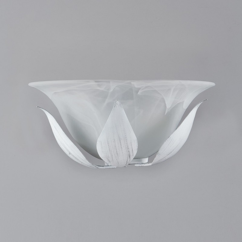 Applique in ferro Bianco Argento una luce vetro alabastro Bianco 30x h14cm