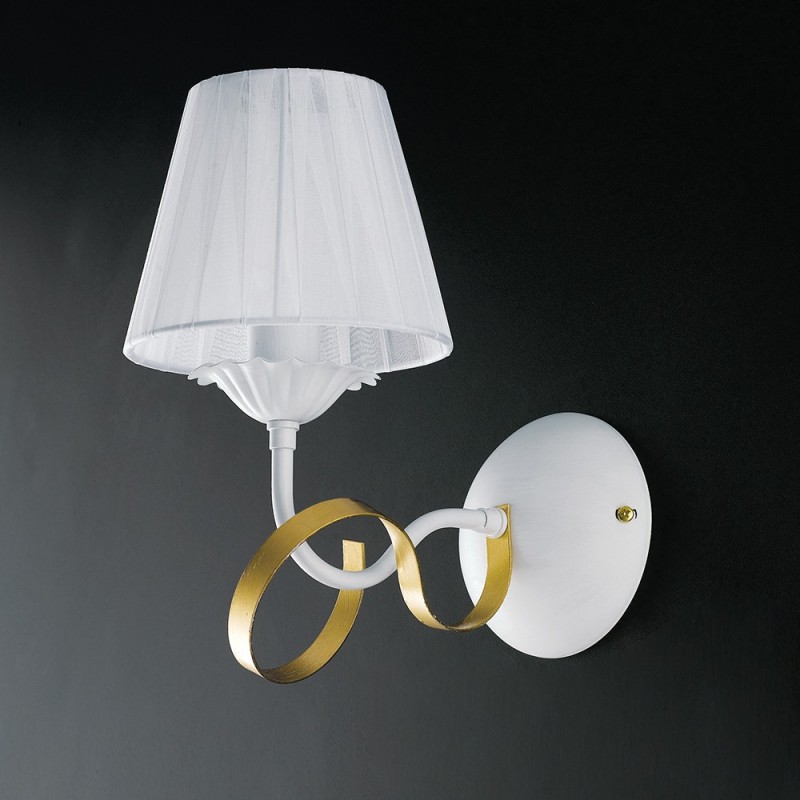 Applique in ferro Bianco shabby Oro paralume Bianco una luce 24x h29 cm